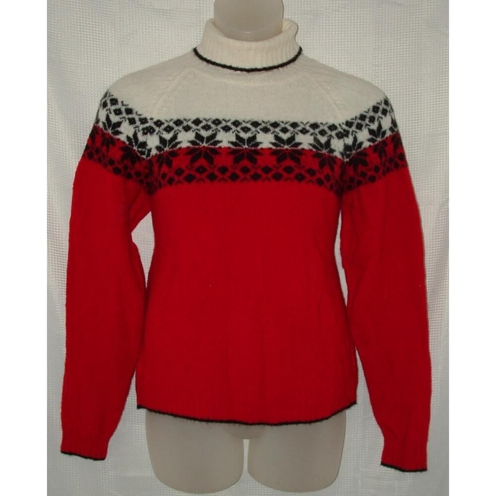 SJB Stretchy Sz Large Petite Turtleneck Wool Blend Fair Isle Stretchy Sweater